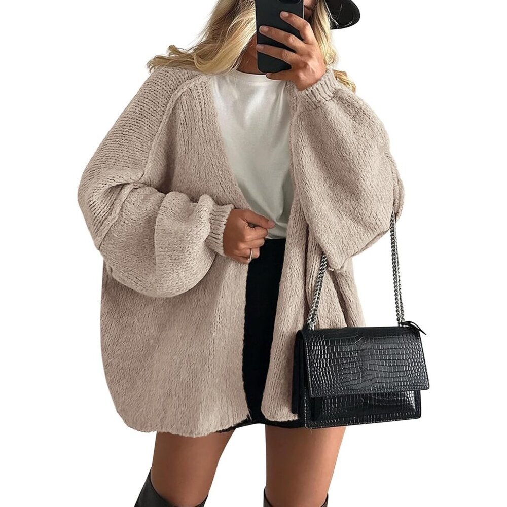 Womens Oversized Cardigan Sweaters 2026 Fall Long Lantern Sleeve Knit Open Front